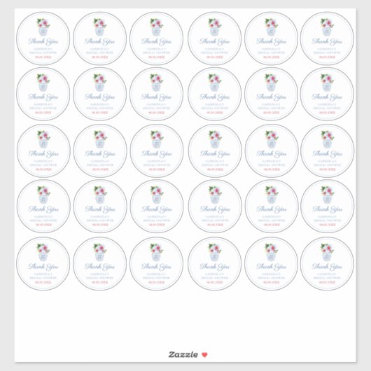 Chinoiserie Chic Red White und Blue Medium Gefalle Aufkleber (Blatt)