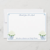Chinoiserie Chic White Hydrangeas Boy Baby Dusche Dankeskarte (Vorderseite)