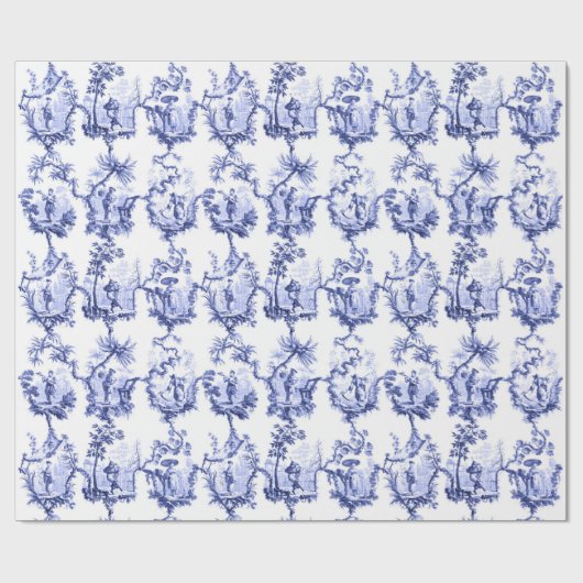 Chinoiserie China Blue Geschenkpapier (Flach)