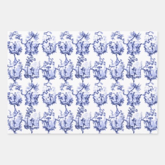 Chinoiserie China Blue Wrapping Paper Sheets Geschenkpapier Set (Vorderseite 2)