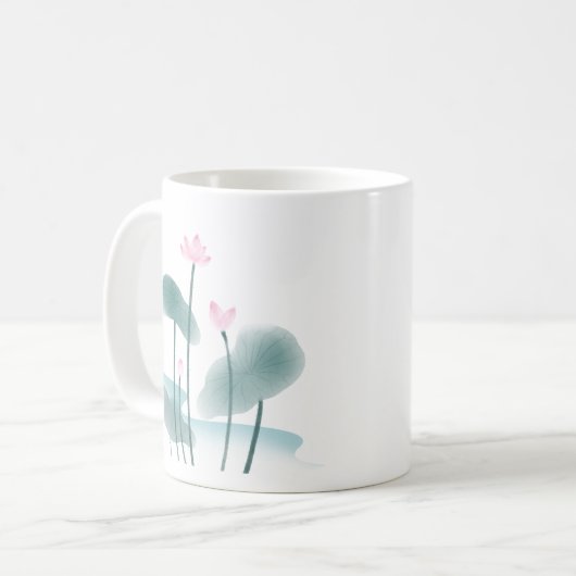 Chinoiserie Chinesische Tintenpatronen Lotus Flora Kaffeetasse (Vorderseite Links)