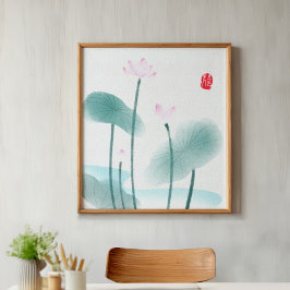 Chinoiserie Chinesische Tintenpatronen Lotus Flora Leinwanddruck