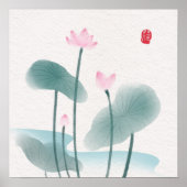 Chinoiserie Chinesische Tintenpatronen Lotus Flora Poster (Vorne)