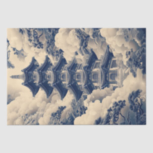 Chinoiserie Chinesischer Tempel Blau Decoupage Seidenpapier