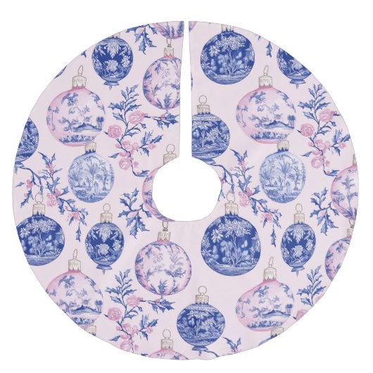 Chinoiserie Christmas Pink & Blue Polyester Weihnachtsbaumdecke (Vorderseite)