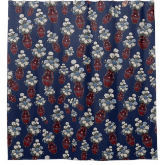 Chinoiserie Chrysanthemen Vasen Navy Blau Duschvorhang