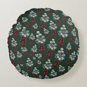 Chinoiserie Chrysanthemen Vasen Waldgrün Rundes Kissen