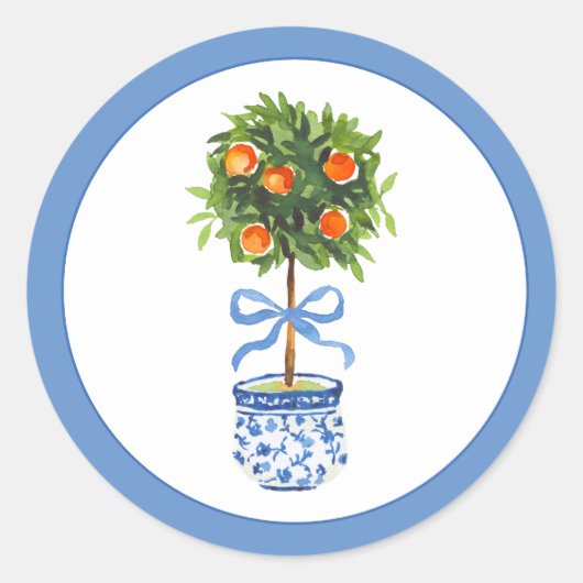 Chinoiserie Citrus Topiary Runder Aufkleber (Vorderseite)