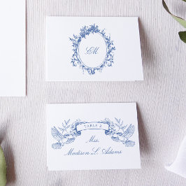 Chinoiserie Classic Blue Birds Faltable Name Card Tischnummer