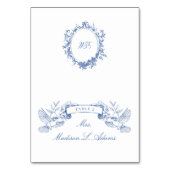 Chinoiserie Classic Blue Birds Faltable Name Card Tischnummer (Vorderseite)