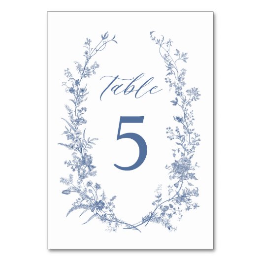 Chinoiserie Classic Blue Floral Wedding Tischnummer (Rückseite)