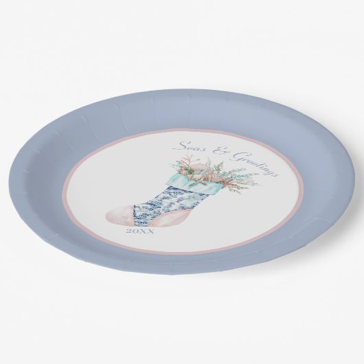 Chinoiserie Coastal Oma Strumpf Papieren Teller (Schrägansicht)