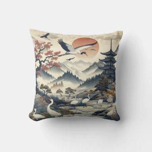Chinoiserie Crane Bird Landschaftsmuster Kissen