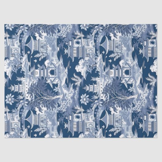 Chinoiserie Dark Blue und White Decoupage Seidenpapier (Vorderseite)