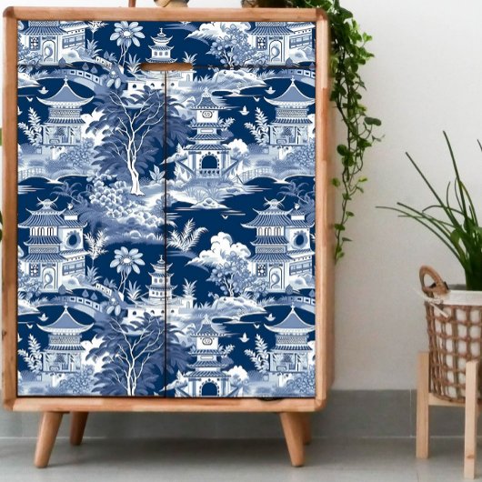 Chinoiserie Dark Blue und White Decoupage Seidenpapier