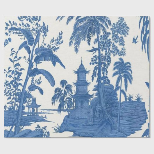 Chinoiserie Dekoupage (Blau und Weiß) Geschenkpapier (Flach)