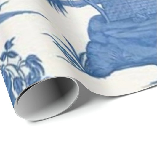 Chinoiserie Dekoupage (Blau und Weiß) Geschenkpapier (Rolleneckpunkt)