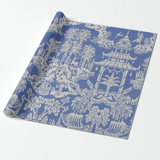 Chinoiserie Dekoupage (Blau und Weiß) Geschenkpapier (Ungerollt)