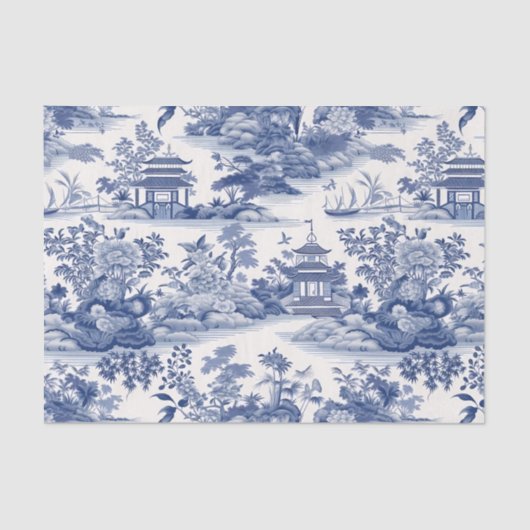 Chinoiserie Dekoupage of Asian Landscape Seidenpapier (Vorderseite)
