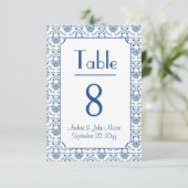 Chinoiserie Delft Blau Muster Tischnummer (Stehend Vorderseite)