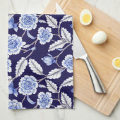 Chinoiserie Delft Blue Floral Porzellan Muster Geschirrtuch (Viertel Falte)