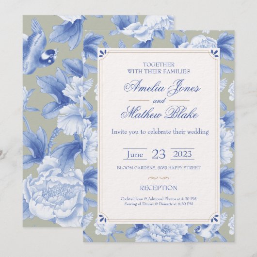 Chinoiserie Delft Einladung (Vorne/Hinten)