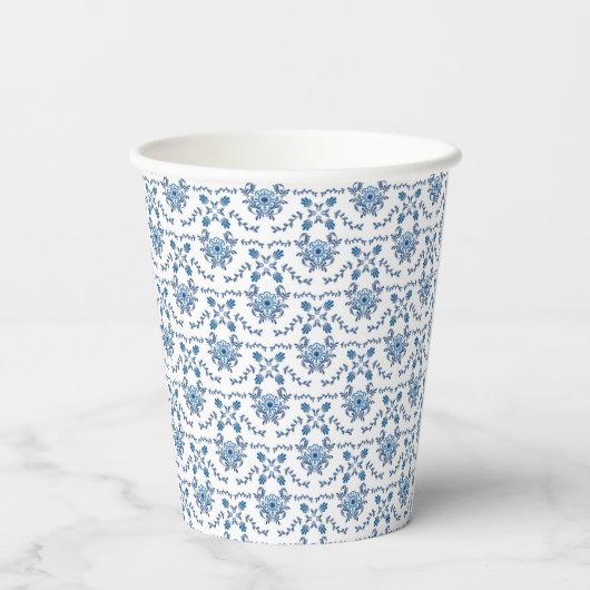Chinoiserie Delft French Blue Wedtern Pattern Pappbecher (Rückseite)