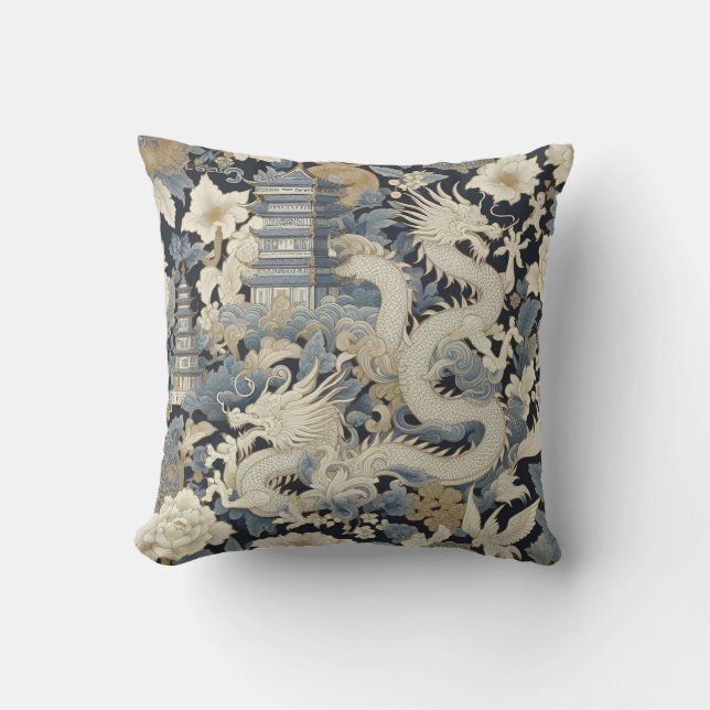 Chinoiserie Dragon und Pagoda Kissen (Vorderseite)