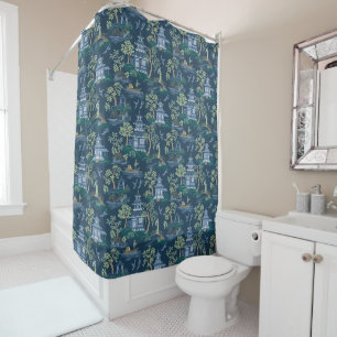 Chinoiserie Dunkelblauer Duschvorhang