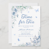 Chinoiserie Dusty Blue Botanical Bridal Tea Shower Einladung (Vorderseite)