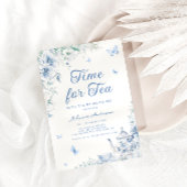 Chinoiserie Dusty Blue Botanical Bridal Tea Shower Einladung