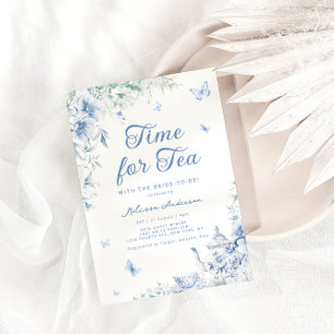 Chinoiserie Dusty Blue Botanical Bridal Teedusche Einladung
