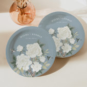 Chinoiserie Dusty Blue Floral Bird Wedding Pappteller