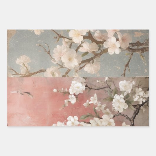 Chinoiserie Dusty Pink Cherry Blossom Hintergrund Geschenkpapier Set (Vorderseite 3)