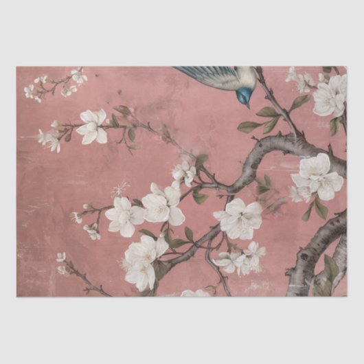 Chinoiserie Dusty Pink Cherry Blossom Hintergrund Seidenpapier (Vorderseite)