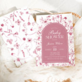 Chinoiserie Dusty Pink Floral Baby Girl Dusche Einladung