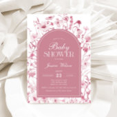 Chinoiserie Dusty Pink Floral Baby Girl Dusche Einladung