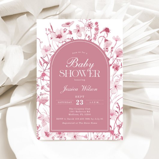 Chinoiserie Dusty Pink Floral Baby Girl Dusche Einladung