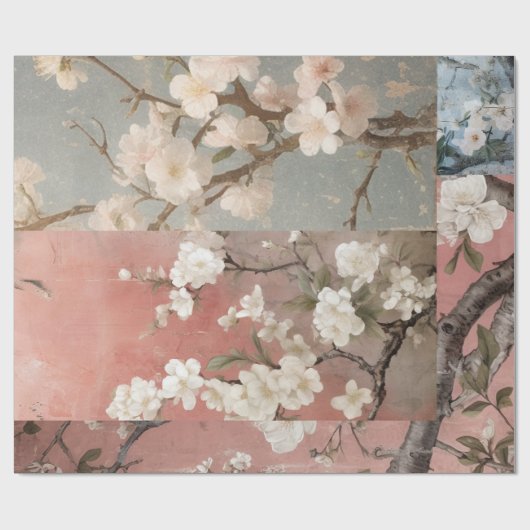 Chinoiserie Dusty Pinks & Blues Collage Geschenkpapier (Flach)