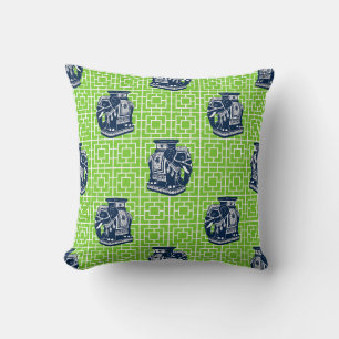 Chinoiserie-Elefant auf Bambus - Navy & Lime Kissen