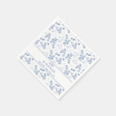 Chinoiserie Elegante Blumen Blau und Weiß Hochzeit Serviette (Ecke)