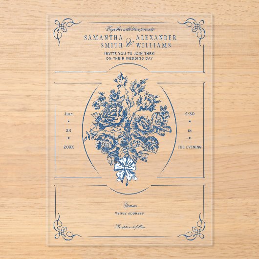 Chinoiserie Elegante Viktorianische Hochzeit Acryleinladungen (Vorderseite)