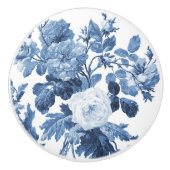 Chinoiserie Englisch Rosen Floral Delft Blau Weiß Keramikknauf (Vorderseite)