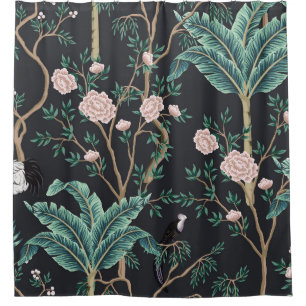 Chinoiserie exotische Vögel: Vintage-Bananenbaum-W Duschvorhang