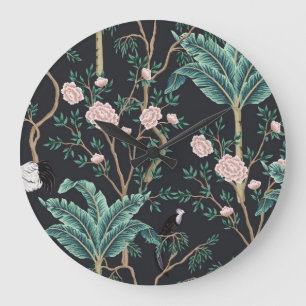 Chinoiserie Exotische Vögel: Vintage-Bananenbaum-W Große Wanduhr