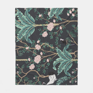 Chinoiserie Exotische Vögel: Vintage Bananenbaumau Fleecedecke