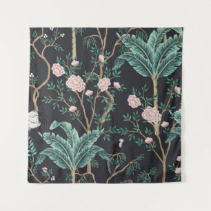 Chinoiserie Exotische Vögel: Vintage Bananenbaumau Wandteppich