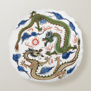 Chinoiserie Familie Verte Drachen Rundes Kissen