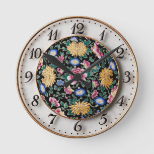 Chinoiserie Famille Noire MilleFleurs Runde Wanduhr