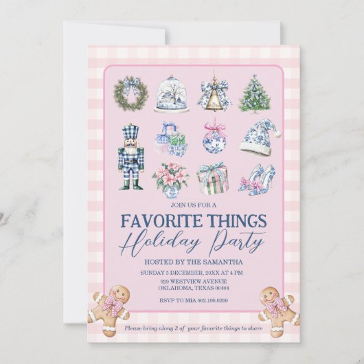 Chinoiserie Favorite Things Gingham Holidays Party Einladung (Vorderseite)